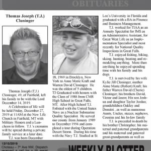 Obituary for Thomas Joseph (TJ) Cloninger, 49